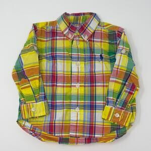 Ralph Lauren Infant Plaid Button Down Long Sleeve - Yellow Multi - 9 Months
